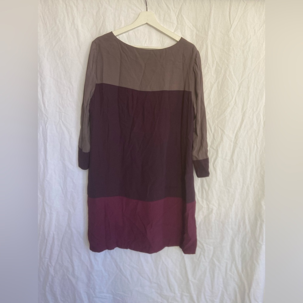 Boden Colorblock 3/4 Sleeve Shift Dress Career Business Purple Grey Size 14 - Picture 2 of 16
